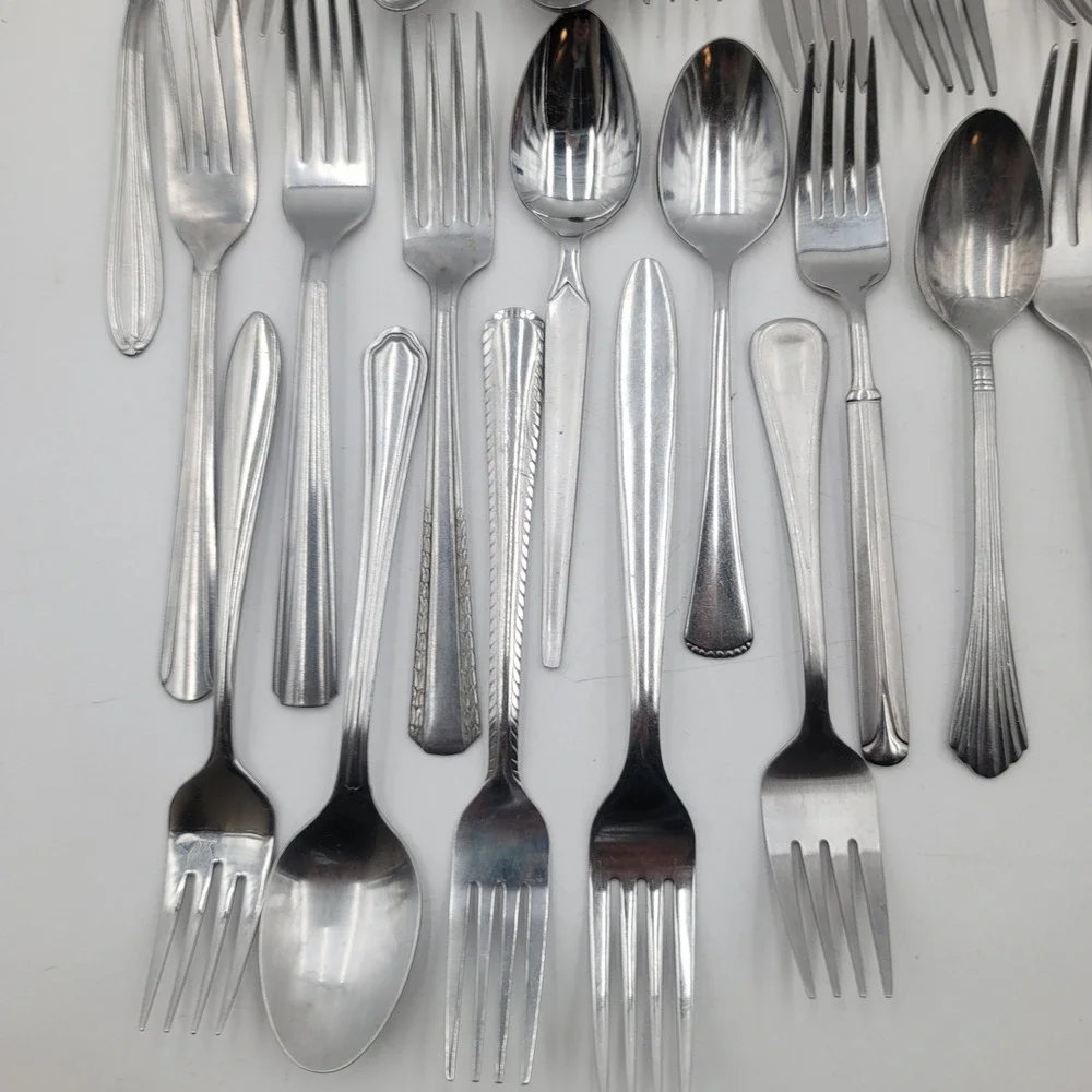 45pc Mismatched Stainless Steel Flatware Lot Assorted Forks Spoons Knife Set